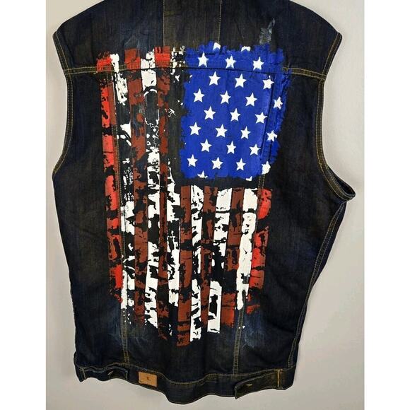 i-link Other - Copper Washed Upcycled Denim Mens Vest 2XL PATRIOTIC AMERICAN FLAG MOTO STEAMPUN